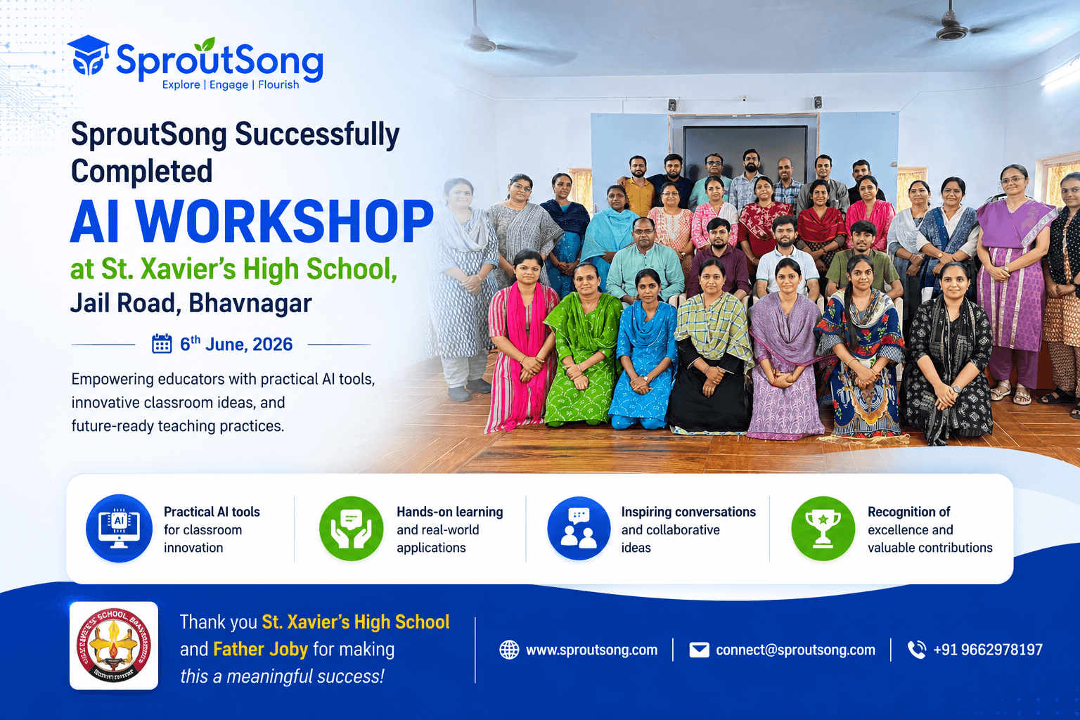SproutSong Successfully Completed AI Workshop at St. Xavier’s High School, Bhavnagar